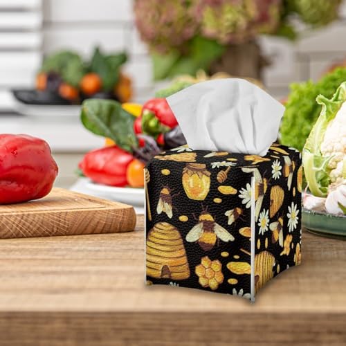 Cute Bee Tissue Box Cover Holder with Belt Bottom