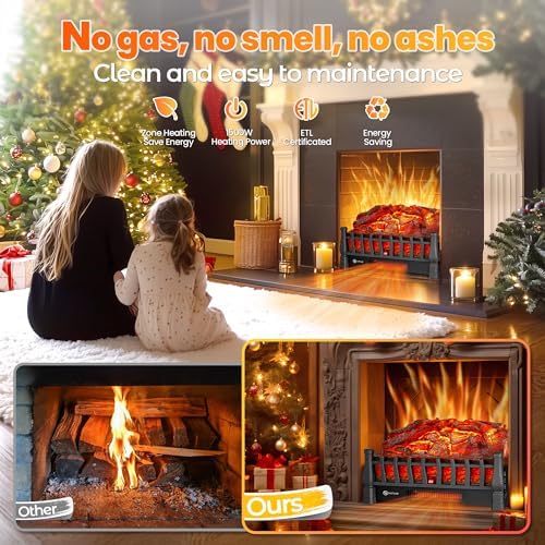 Riseon Electric Fireplace Logs Heater with Remote