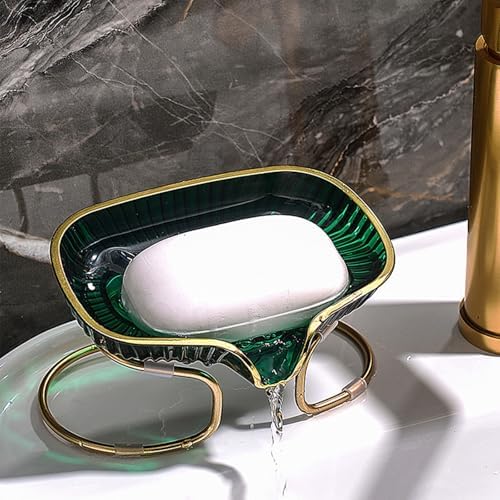 Stylish Soap Dish with Drain Spout and Metal Frame 1