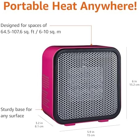 Amazon Basics Compact Ceramic Heater 500W Pink 59 x 32 x 6 Inches