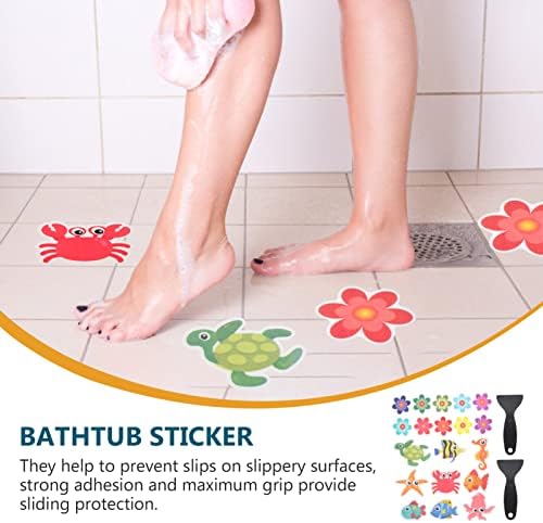 Alipis Non-Slip Bath Stickers Set with Flowers and Turtle Design