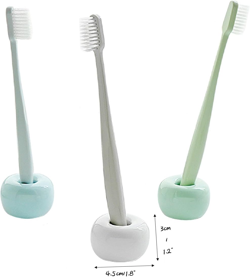 Set of 3 Mini Ceramic Toothbrush Holders with Non-Slip Base