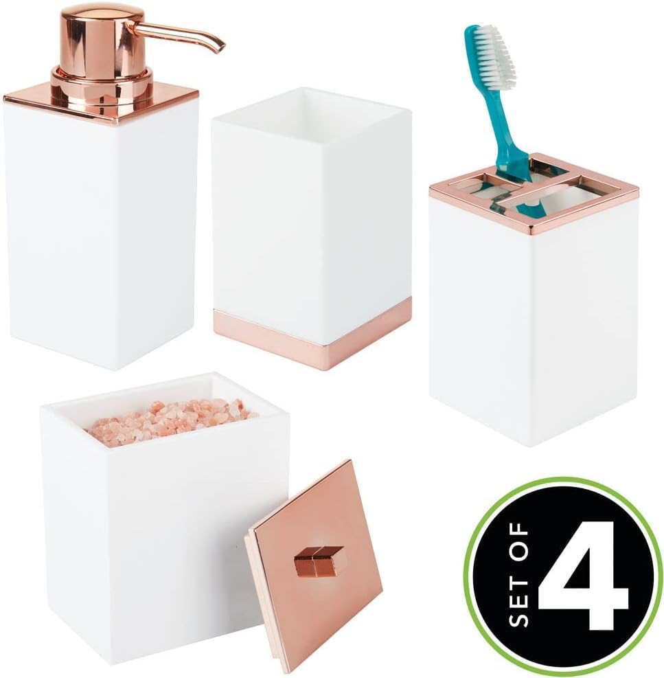 mDesign Bathroom Vanity Set of 4 - WhiteRose Gold