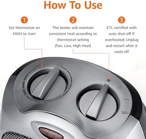 Amazon Basics Ceramic Space Heater with 3 Heat Settings and Safety Protection