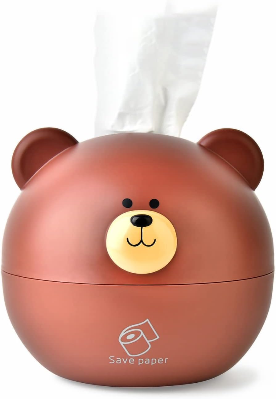 Cute Bear Tissue Holder Cartoon Style Round Dispenser for Home