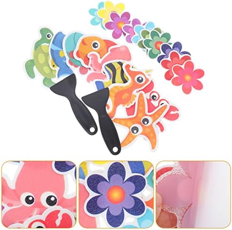 Alipis Non-Slip Bath Stickers Set with Flowers and Turtle Design