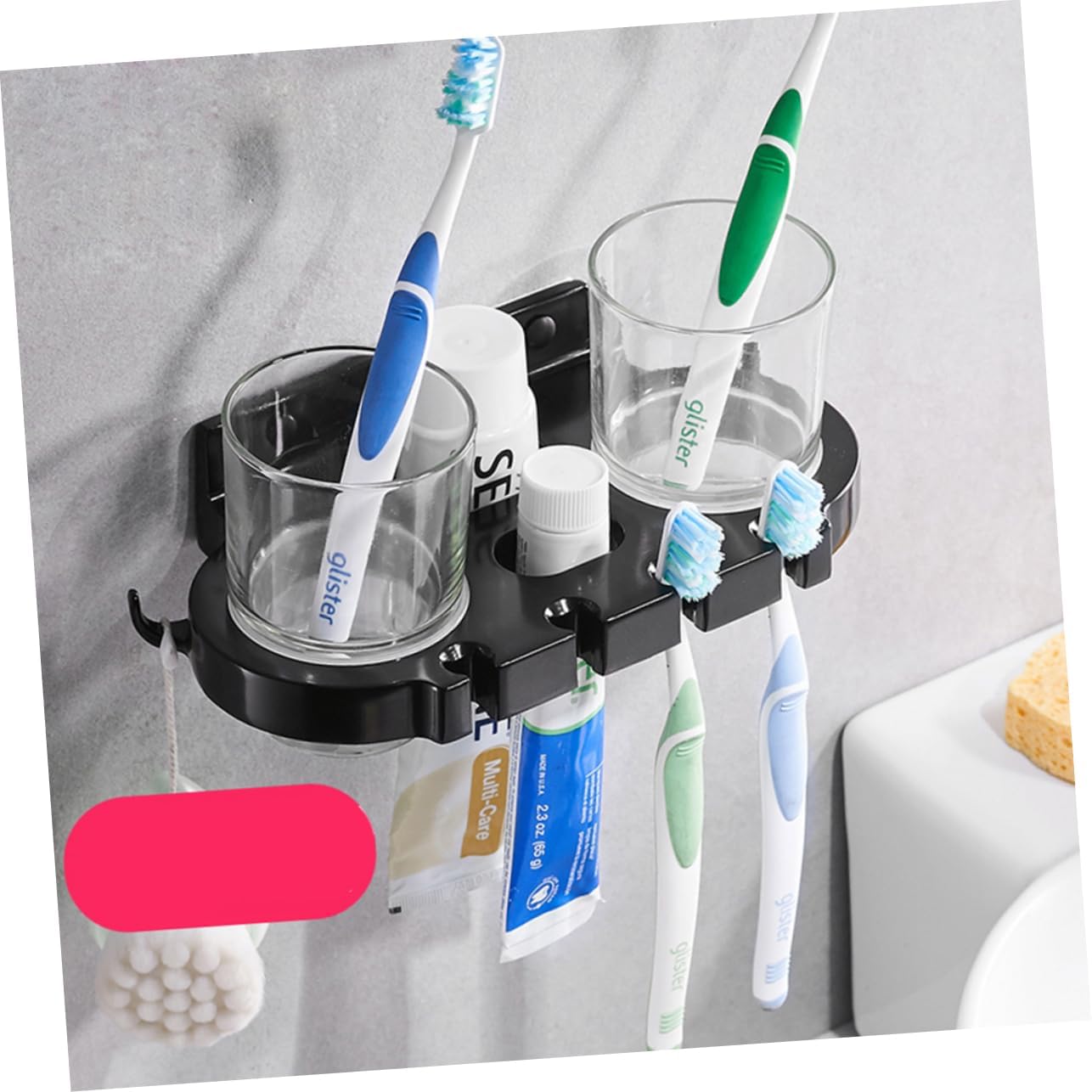 BRIGHTFUFU Toothbrush Holder with Cups and Hooks 1