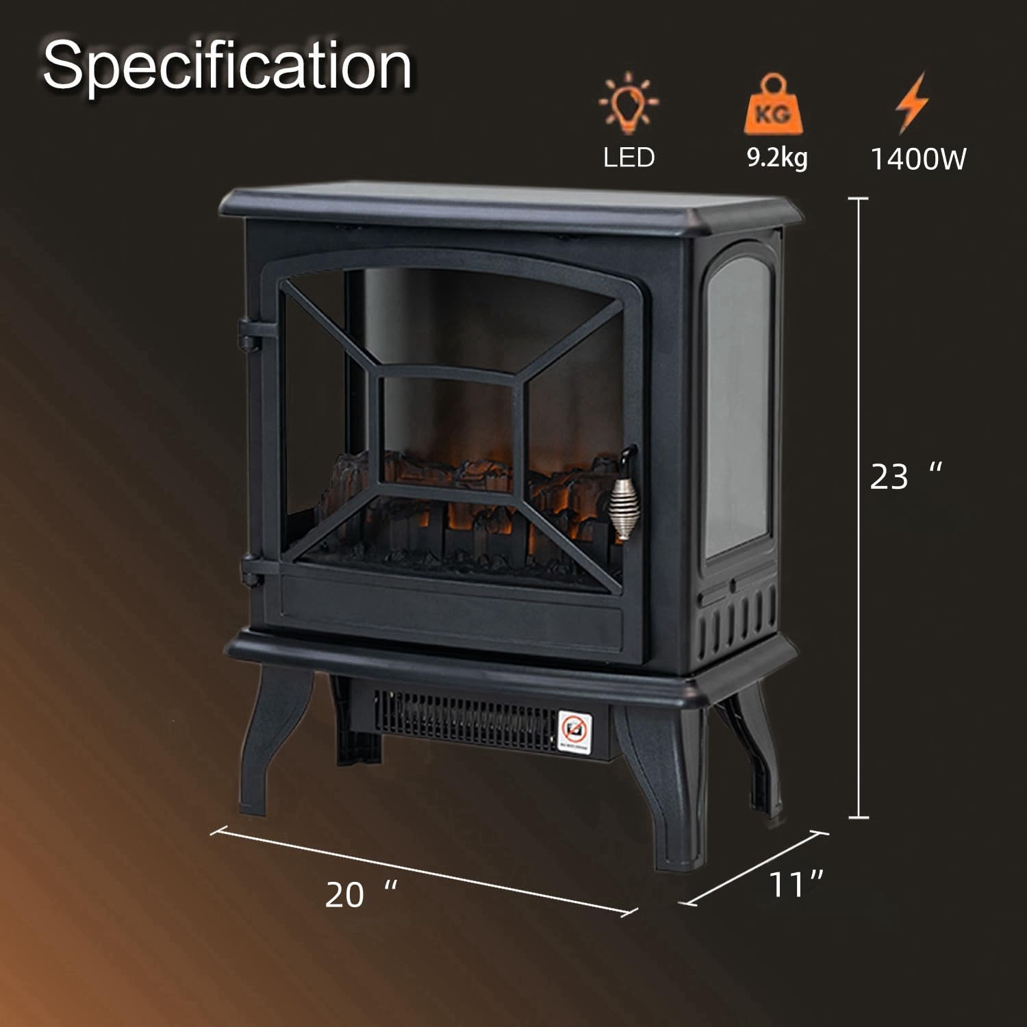 Panana Electric Fireplace Heater 5300 BTU Realistic Flame