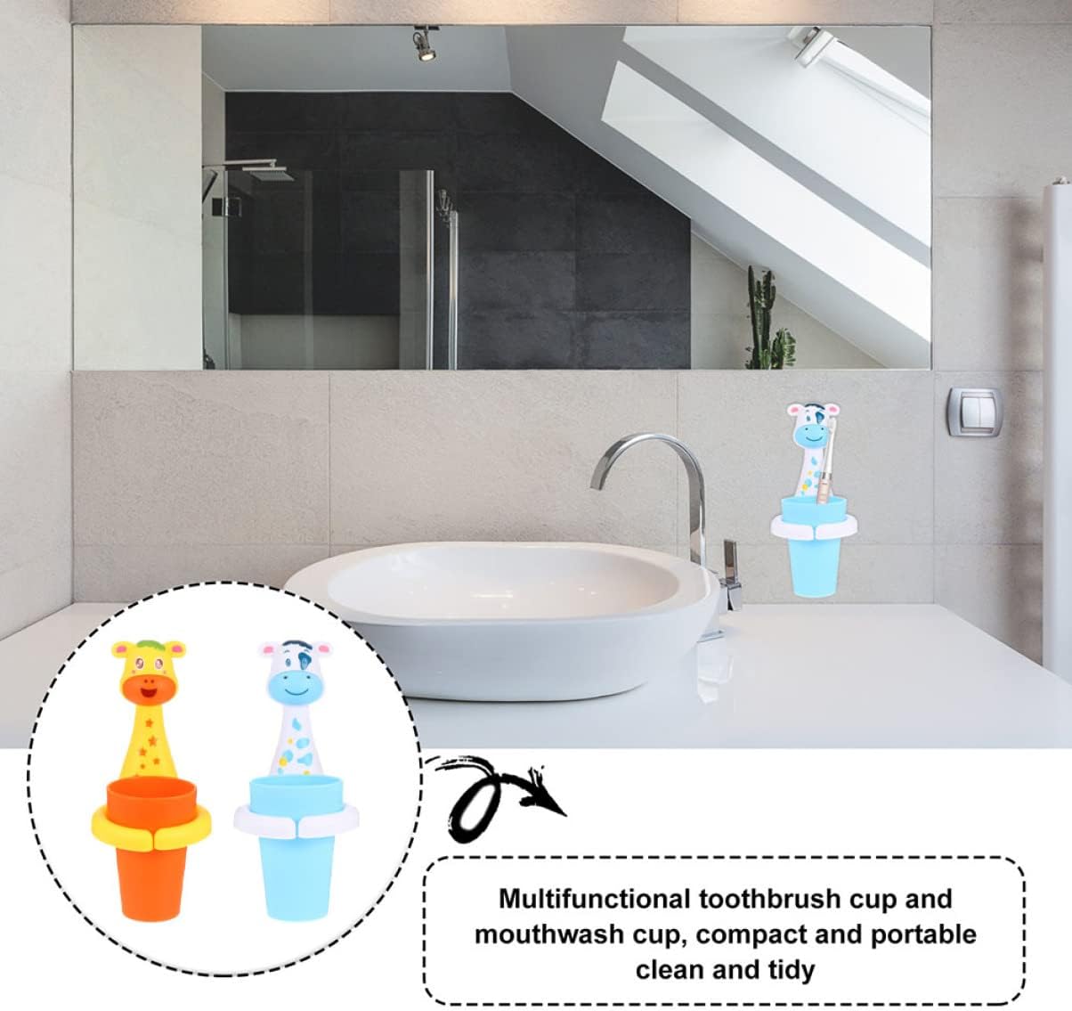 Cabilock 2Sets Cartoon Animal Toothbrush Holder Wall Mounted Storage Stand