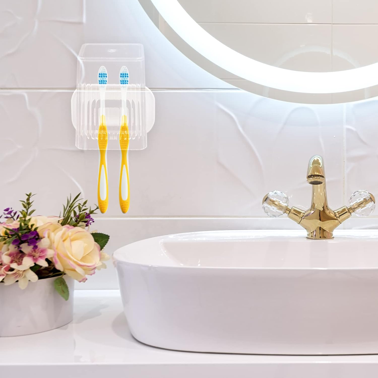 HOLIDYOYO 1set Wall Mounted Toothbrush Holder Set