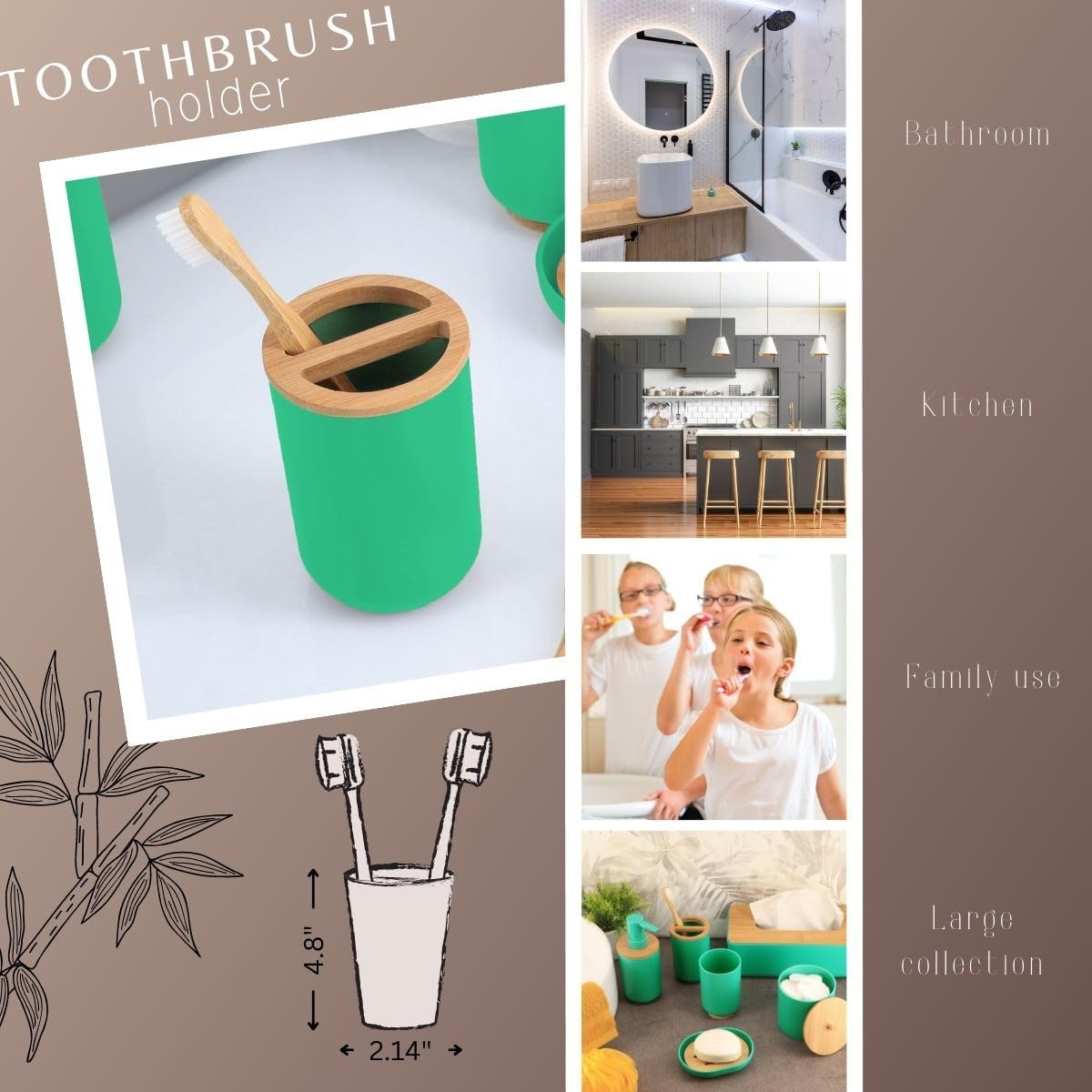 EVIDECO Bamboo Toothbrush Holder with Green Design