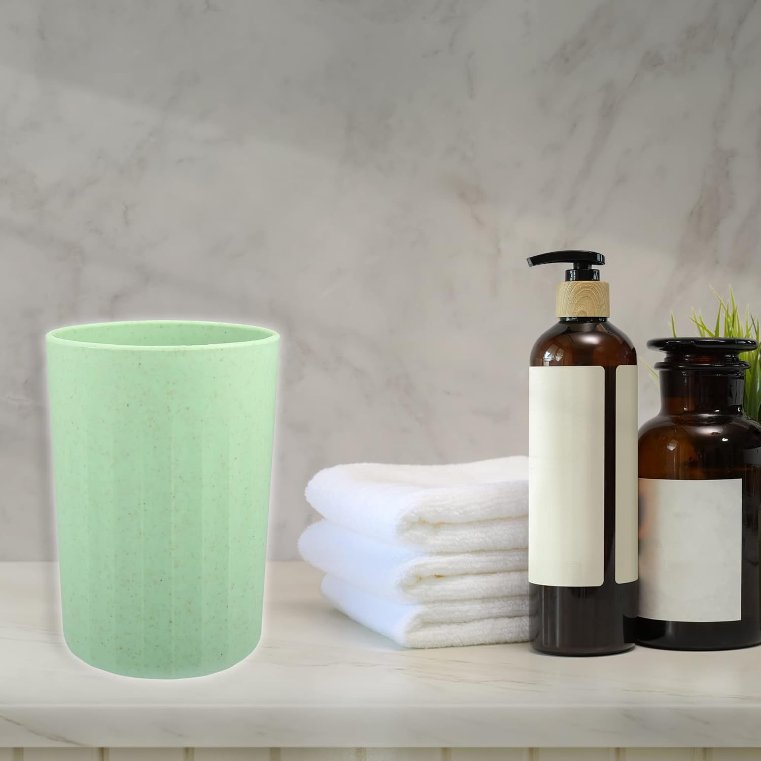 VOCOSTE Bathroom Tumbler with Smooth Lines Wheat Straw Cup Toothpaste Holder
