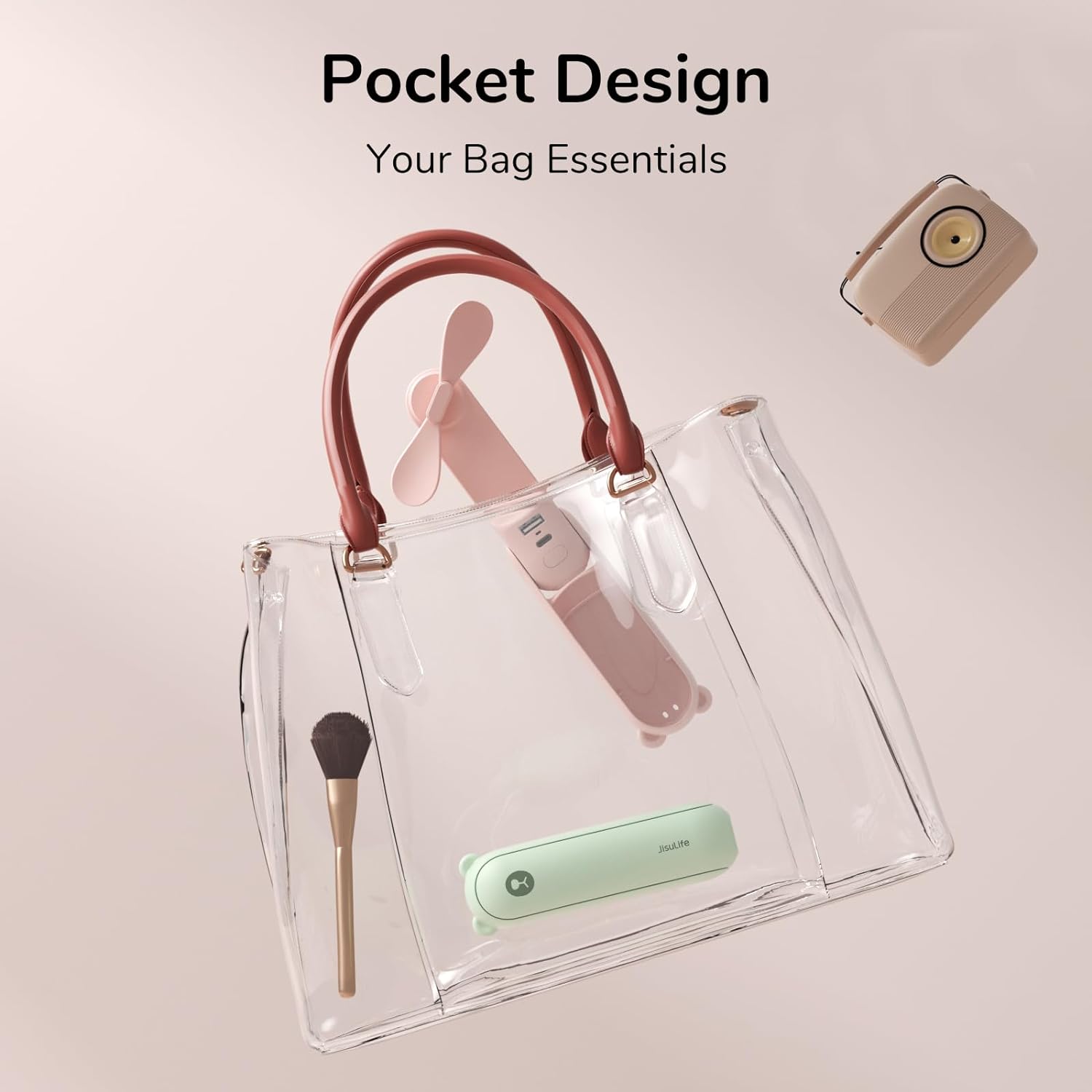 JISULIFE 3 In 1 USB Fan with Flashlight and Power Bank