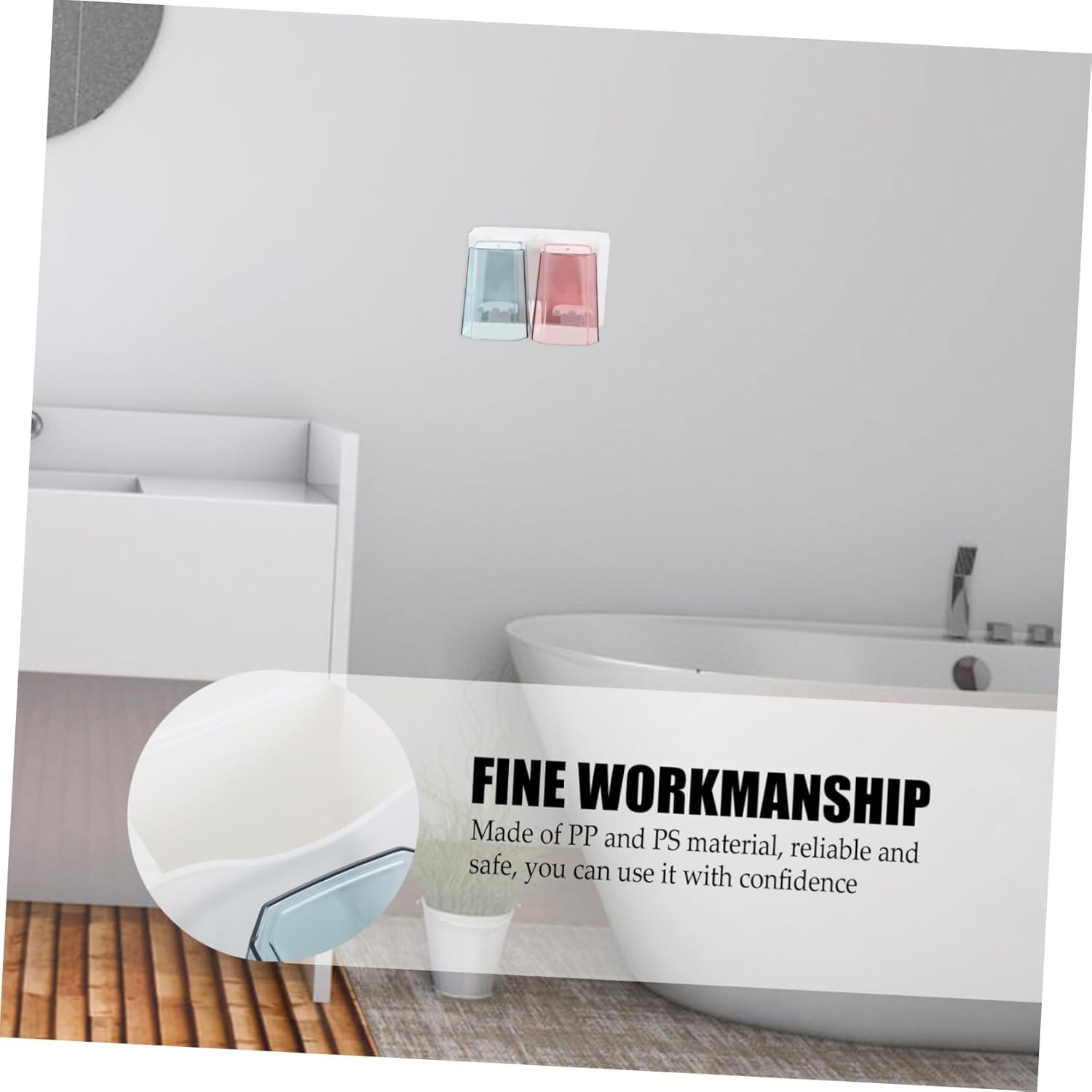 1 Set Wall Mounted Bathroom Storage Rack with Cups and Toothbrush Holder