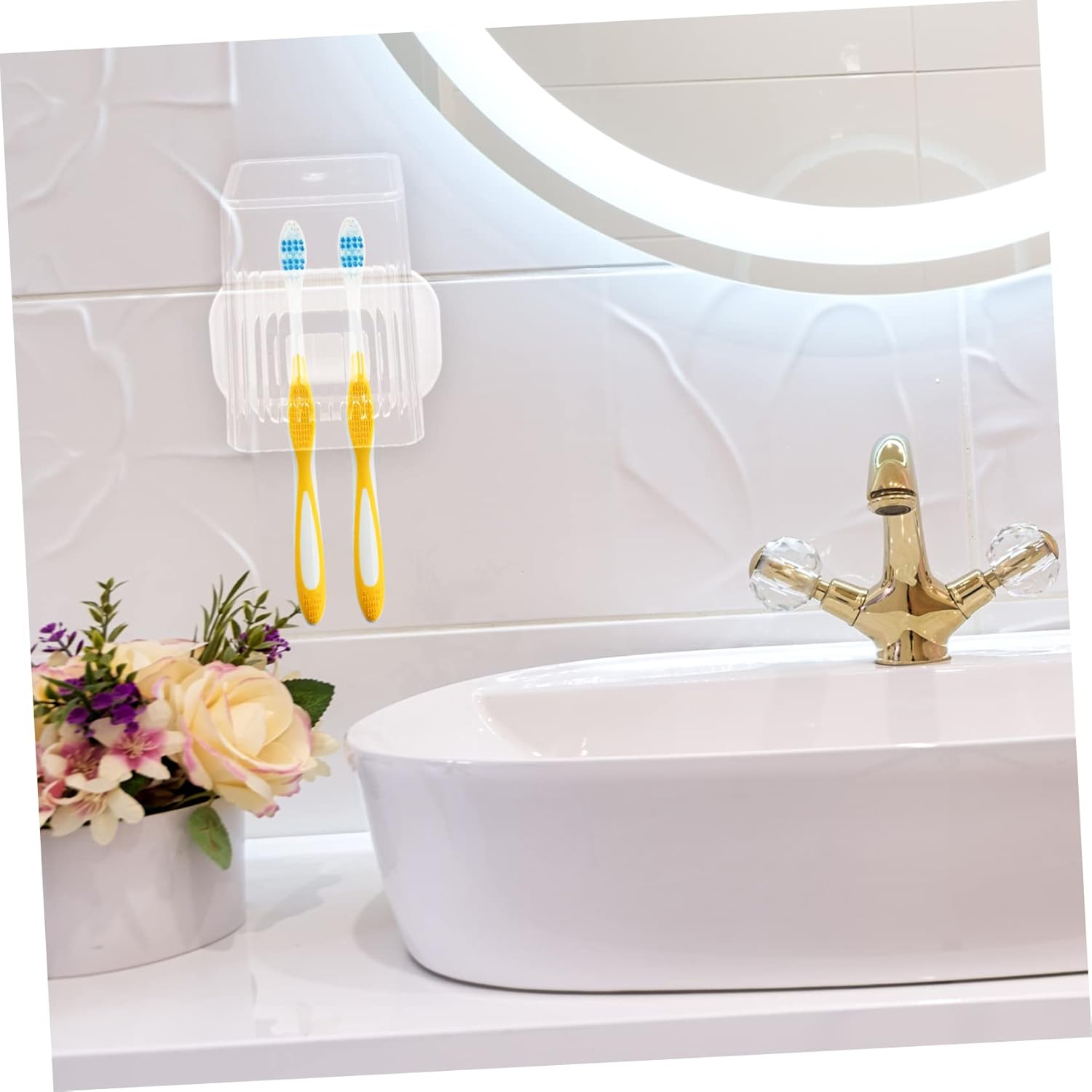 SOPOTUTU Wall Mounted Toothbrush Holder with Cover