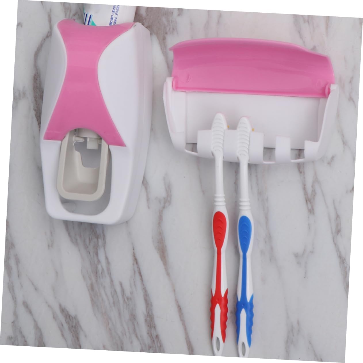 Unomor 2PCS Wall-Mounted Toothbrush Holder and Suction Toothpaste Extruder