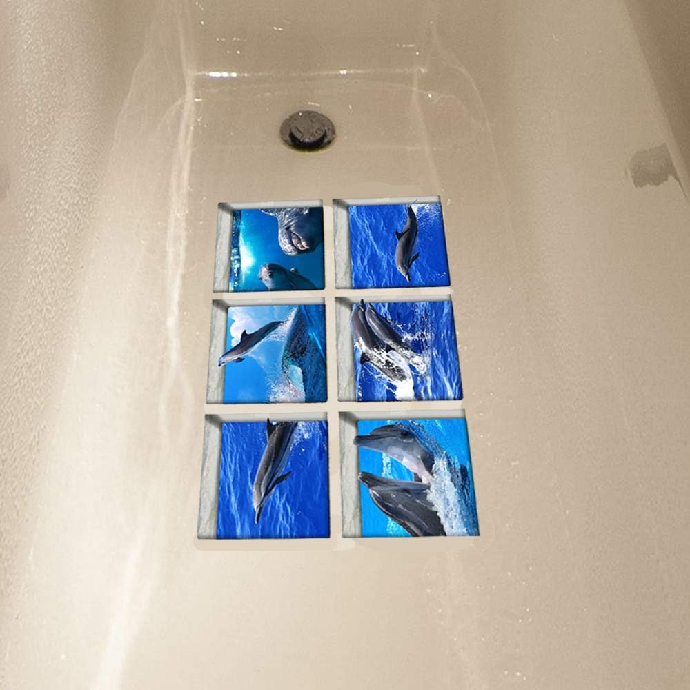 AILEGOU 3D Non-Slip Bathtub Stickers with Dolphins - 6 Pieces