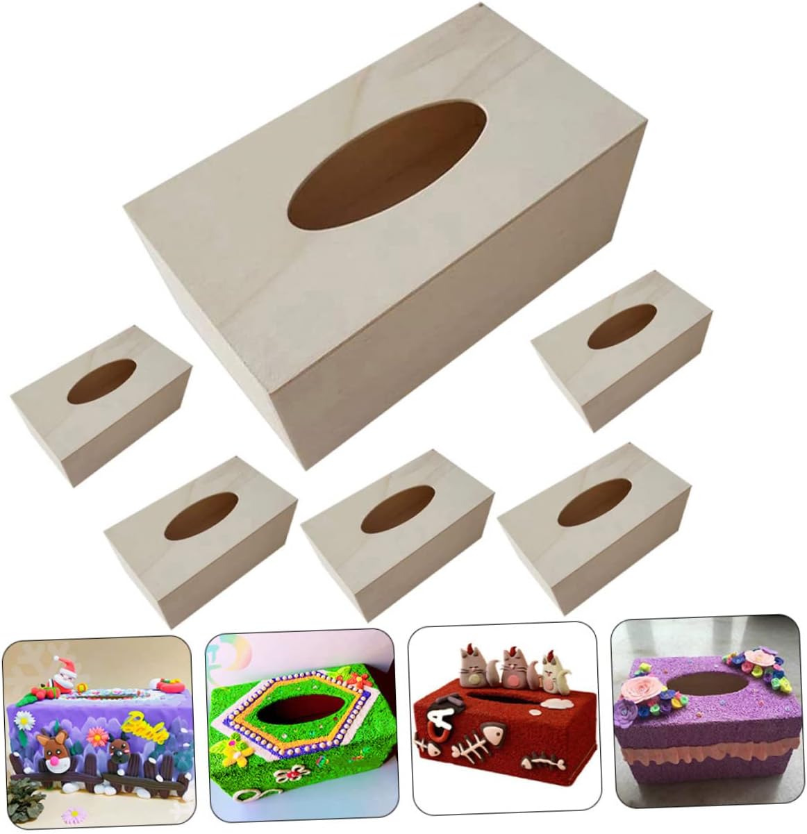 SEWOART 6PCS Blank Wood Tissue Holder DIY Set