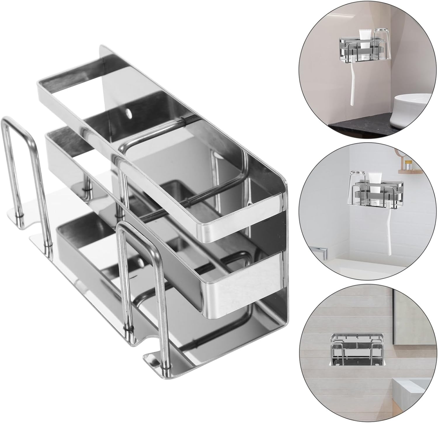 Amosfun Wall-Mounted Toothbrush Holder with Mirror Tile Rack