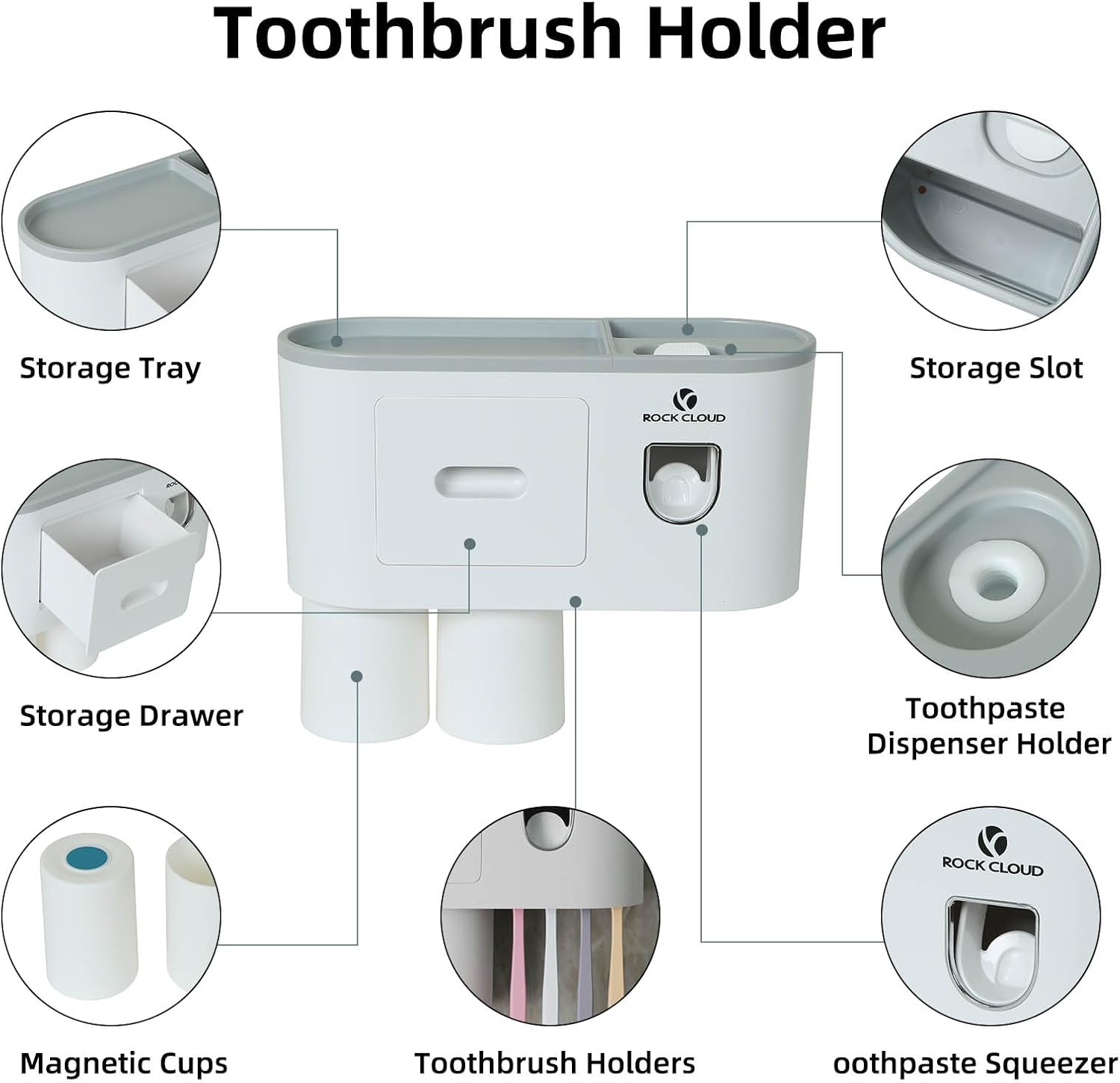 ROCK CLOUD Wall Toothbrush Holder with Toothpaste Dispenser
