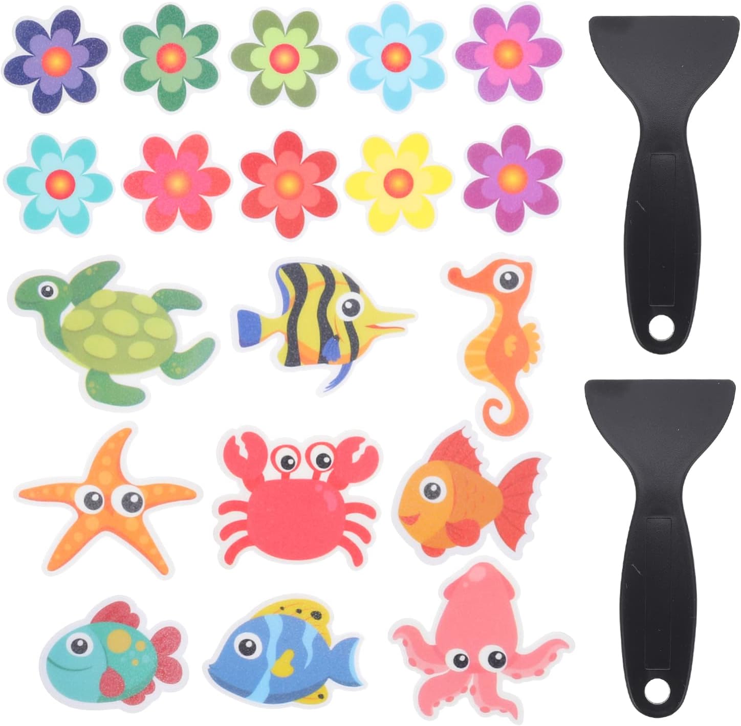 Alipis Non-Slip Bath Stickers Set with Flowers and Turtle Design