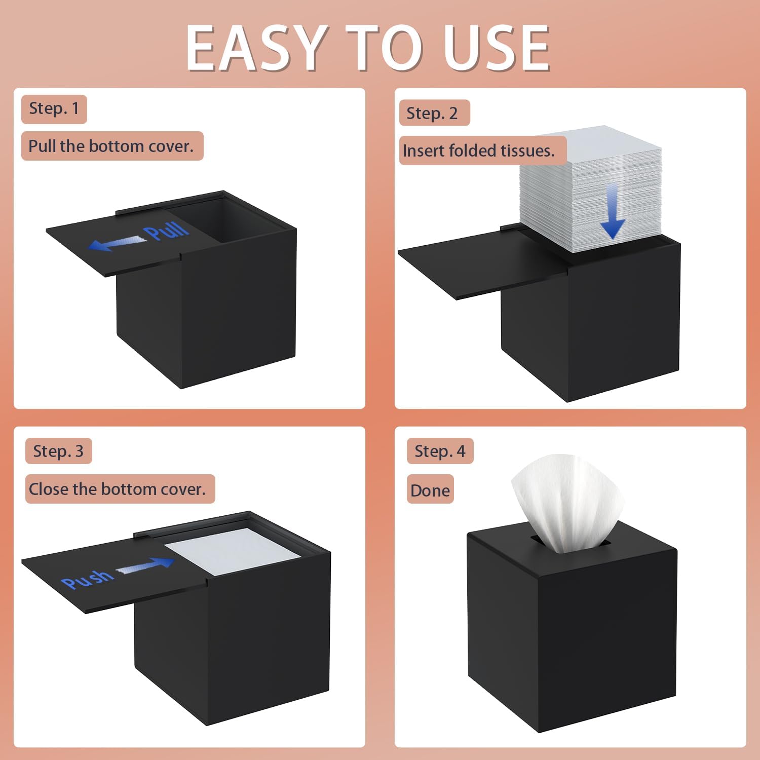 SILUT Tissue Box Cover Square Black Magnet Locking