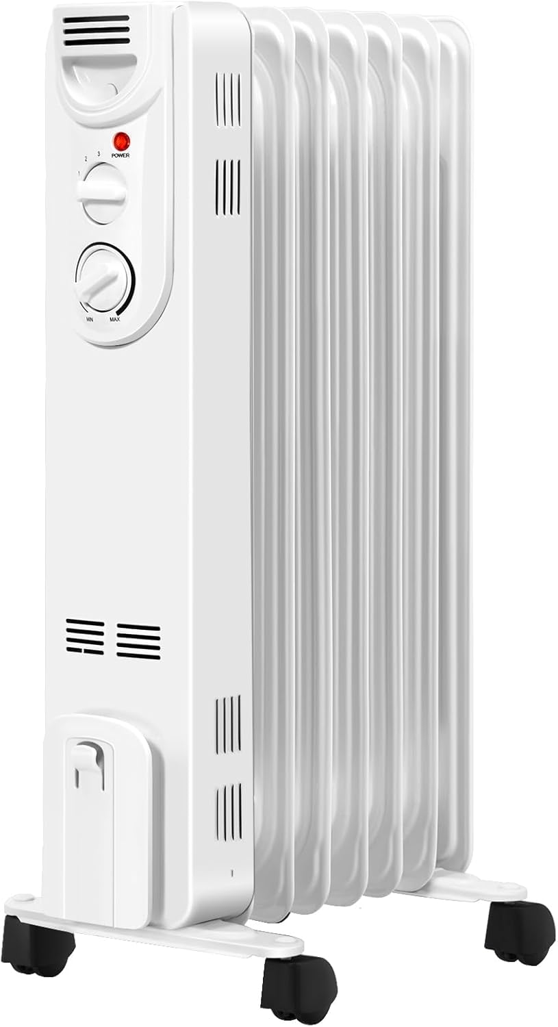 S AFSTAR 1500W Oil Heater with 3 Settings and Safety Features