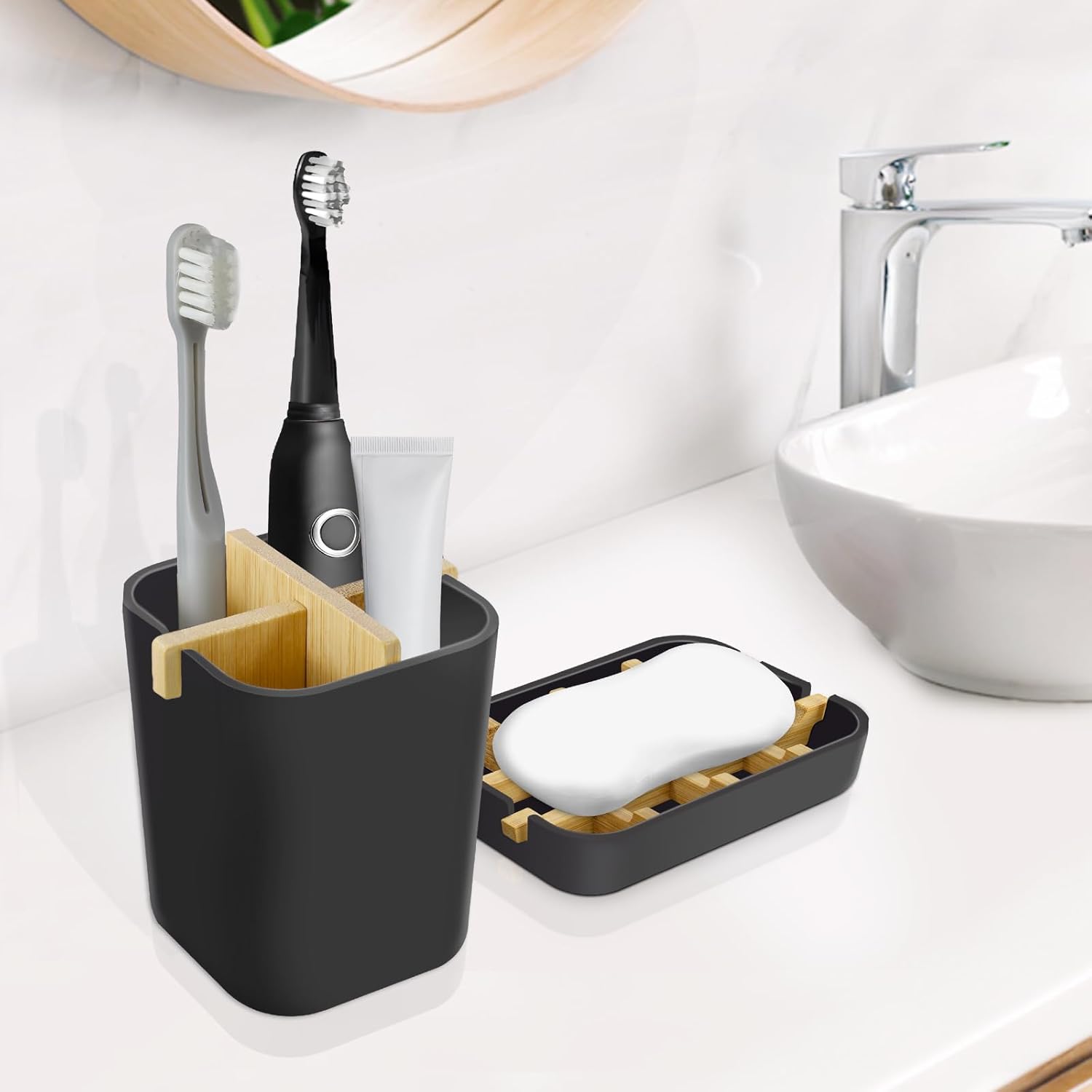 IWNTWY Toothbrush and Soap Holder Set - Black