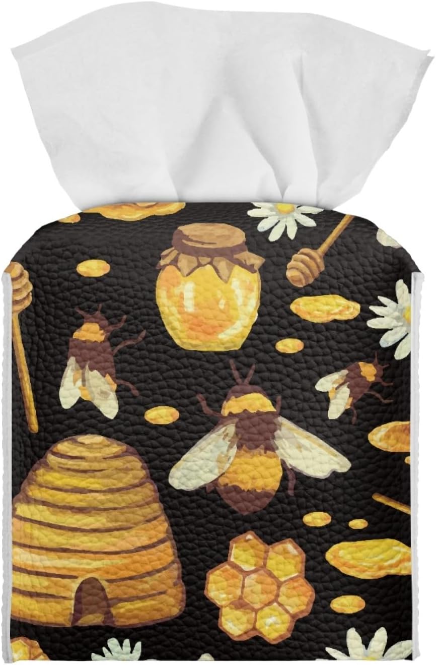 Cute Bee Tissue Box Cover Holder with Belt Bottom