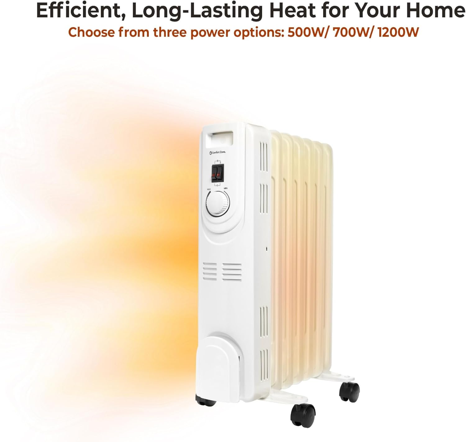 Comfort Zone 1200W Oil-Filled Radiant Space Heater with Safety Features