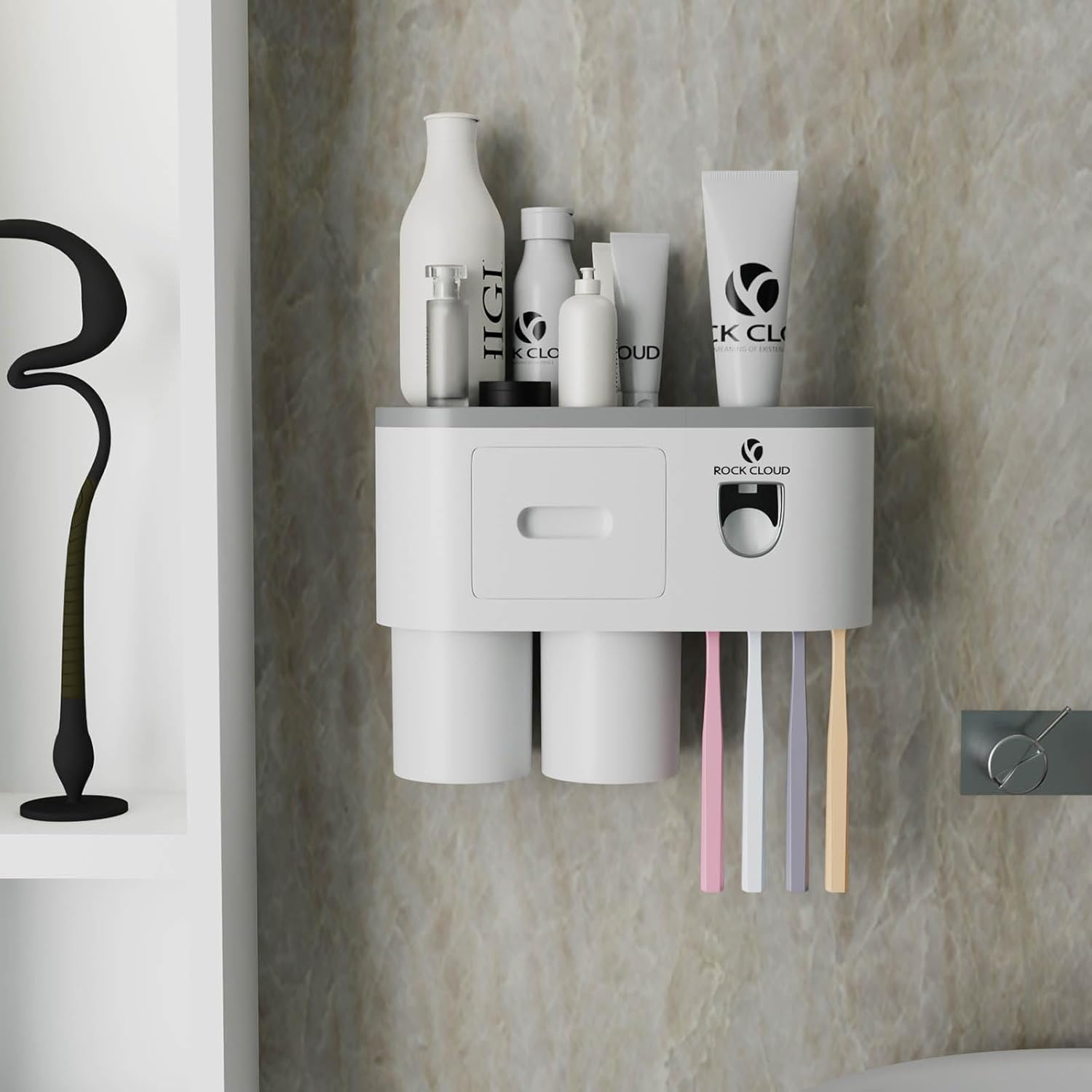 ROCK CLOUD Wall Toothbrush Holder with Toothpaste Dispenser