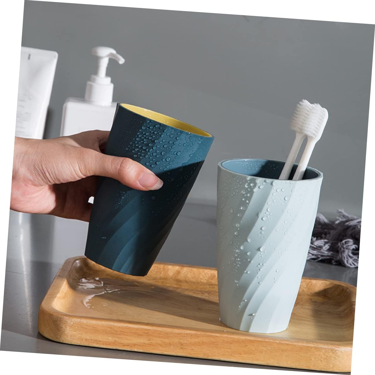 BRIGHTFUFU 2pcs Double Layer Toothbrush Cup