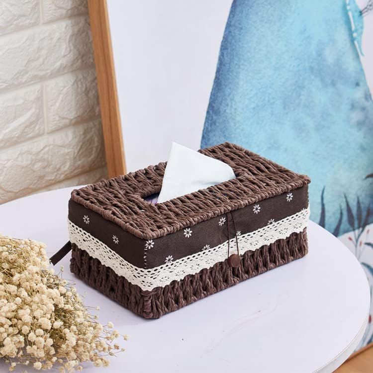 YANGMEI Brown Tissue Box with Natural Paper Rope Design