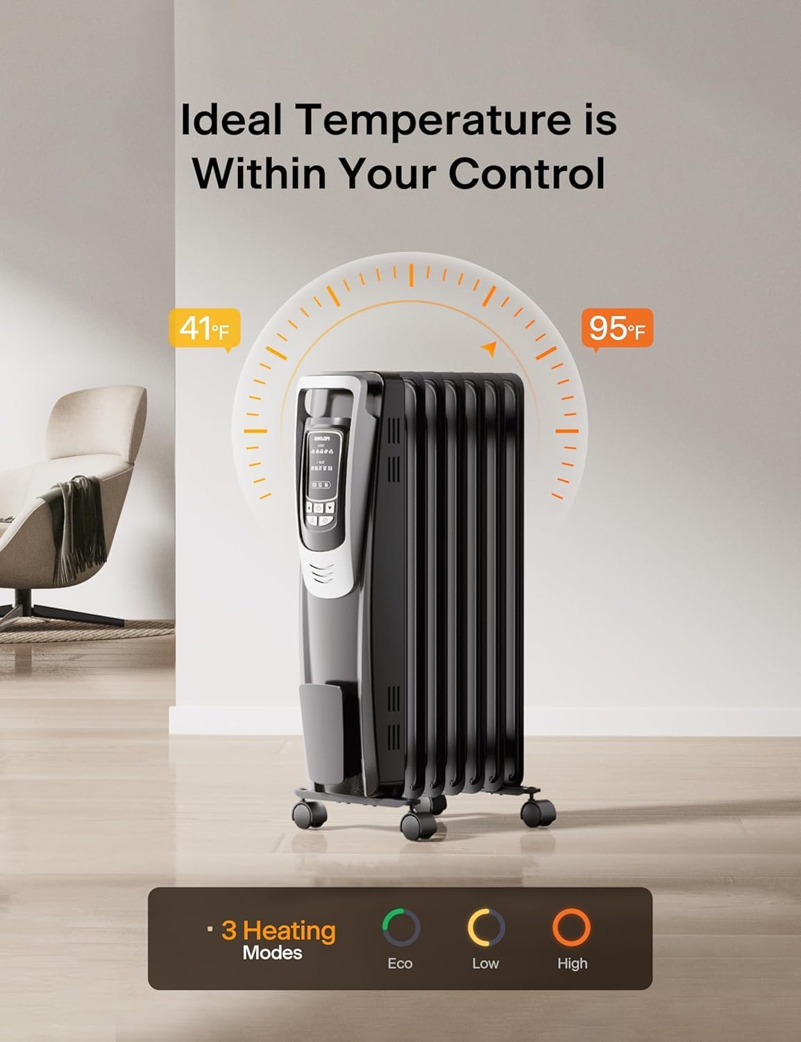 besuhot Radiator Heater with Remote and LED Display