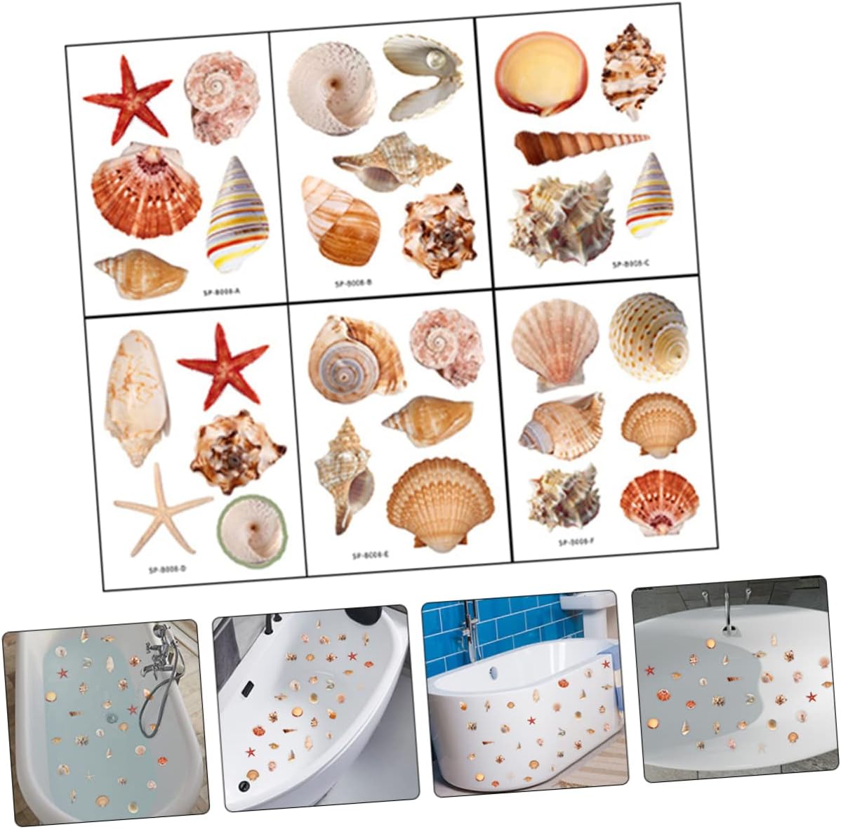 Happyyami 6 Sheets Seashell Bathtub Stickers