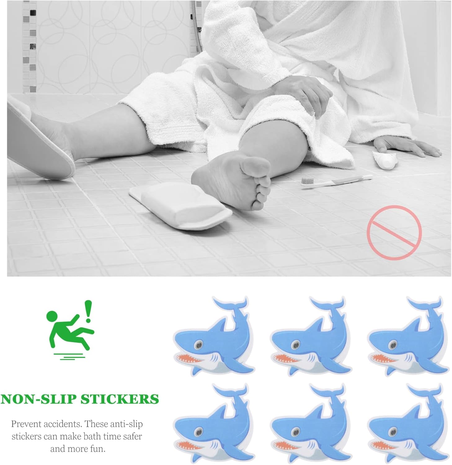 Cabilock Non-Slip Shark Bathtub Stickers 5 Pieces
