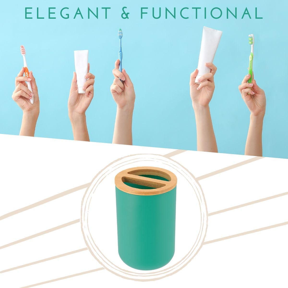 EVIDECO Bamboo Toothbrush Holder with Green Design