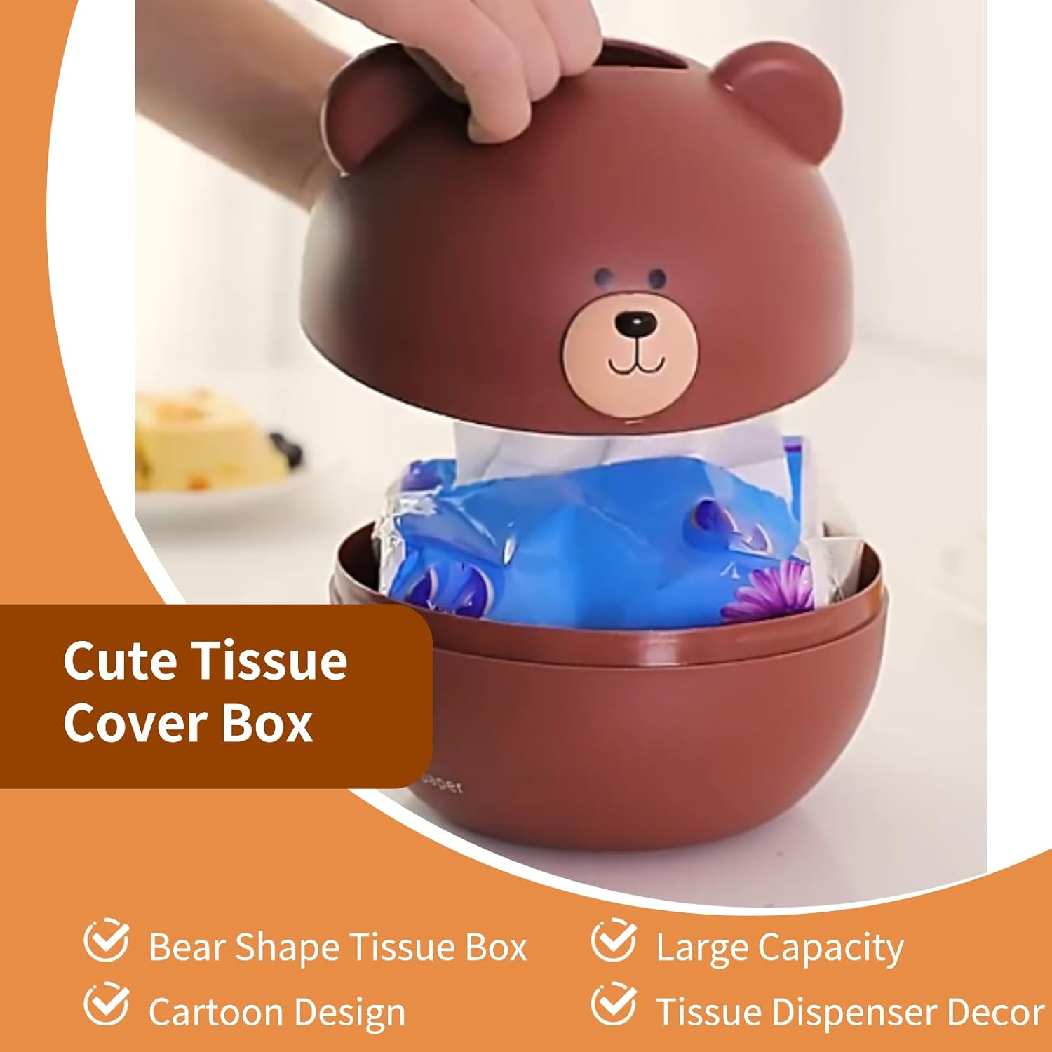 Cute Bear Shaped Tissue Box Holder with Large Capacity