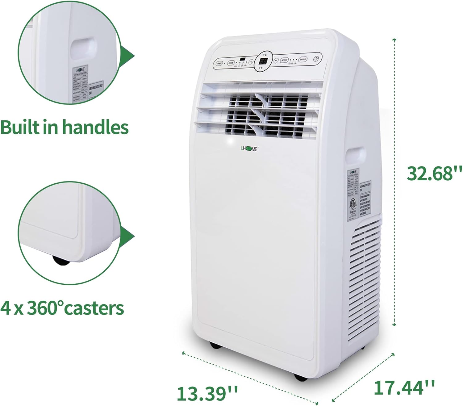 Uhome 12000 BTU Portable AC Heater Combo Unit with Window Kit White