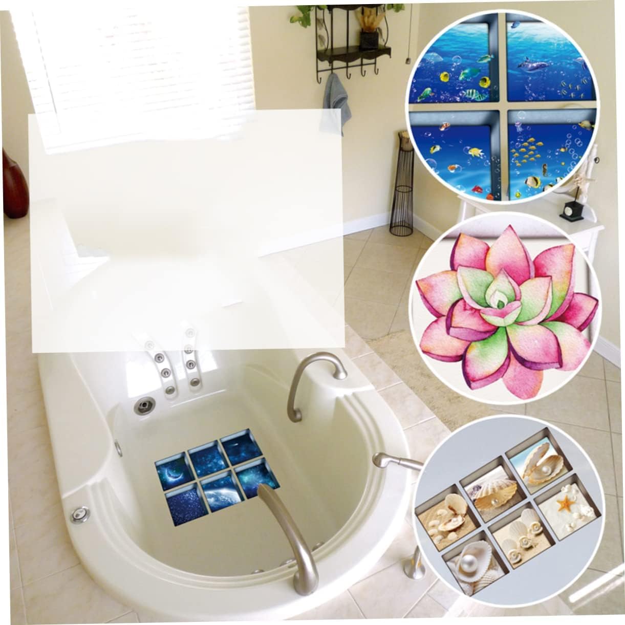 Happyyami 6 Pack 3D Bathtub Stickers Non-Slip PVC Decor