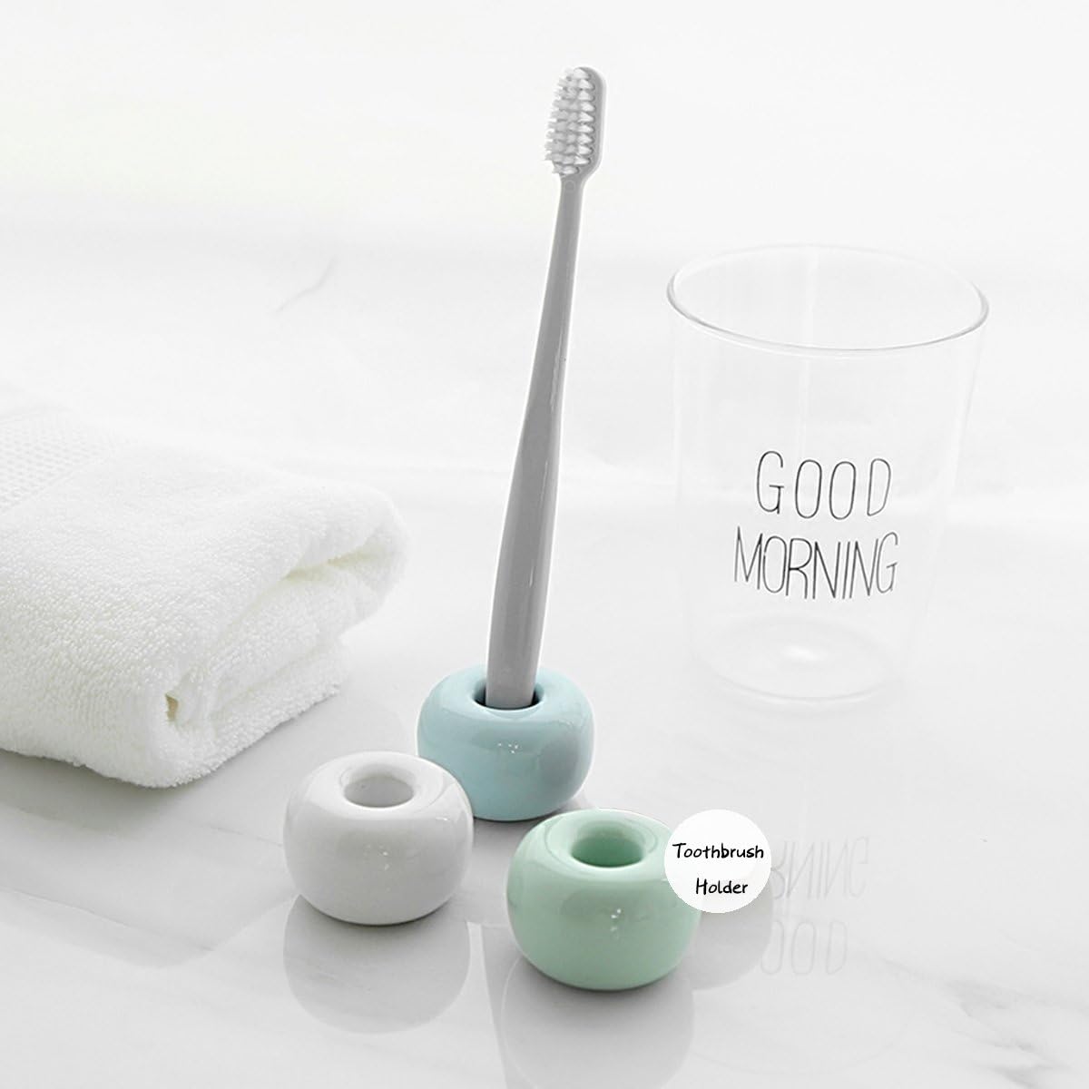 Set of 3 Mini Ceramic Toothbrush Holders with Non-Slip Base