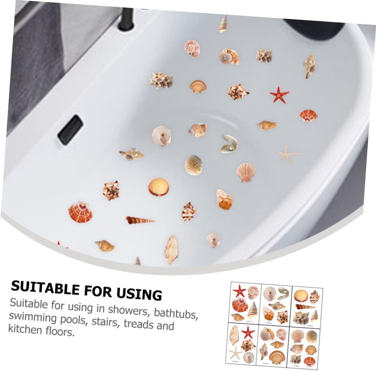 Happyyami 6 Sheets Seashell Bathtub Stickers