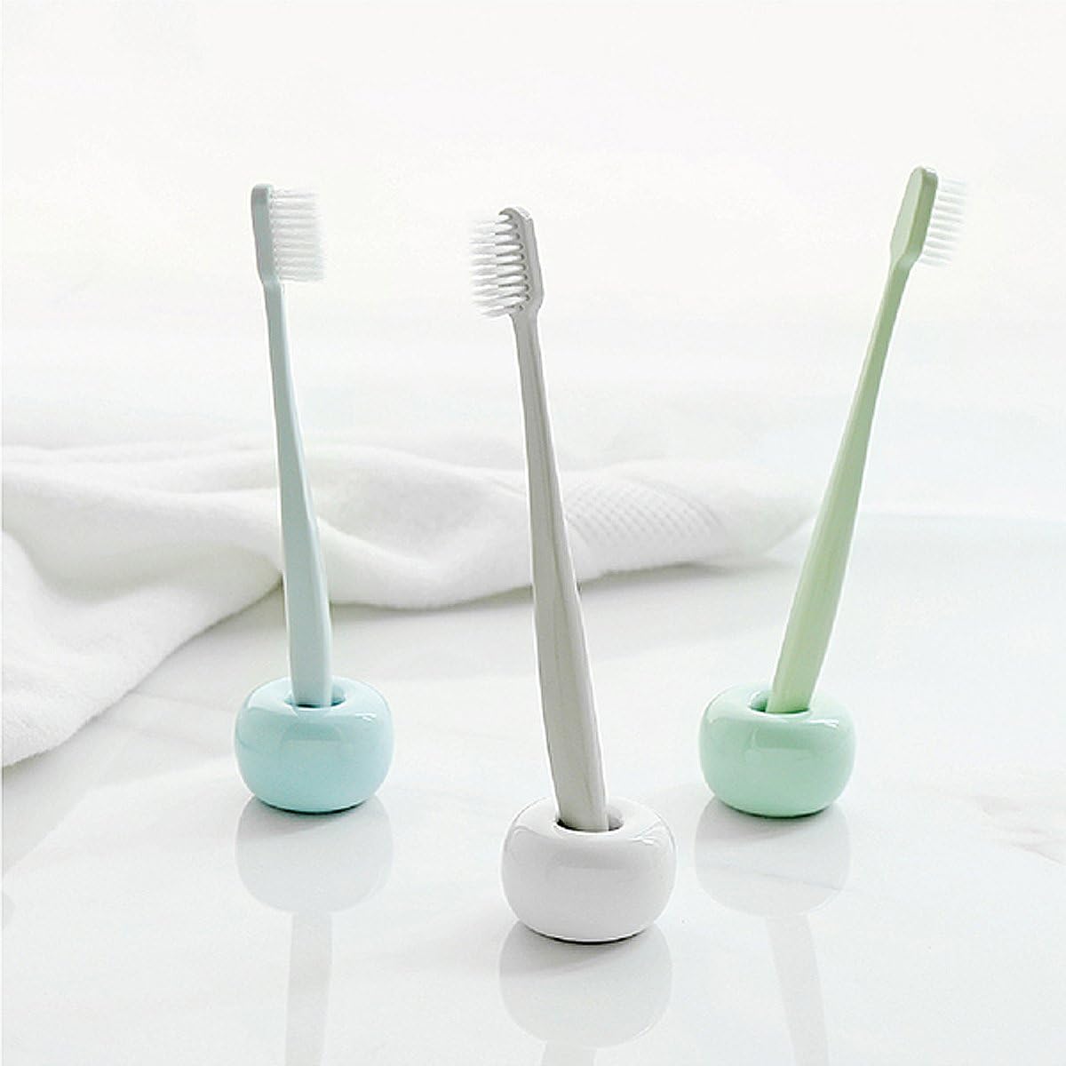 Set of 3 Mini Ceramic Toothbrush Holders with Non-Slip Base