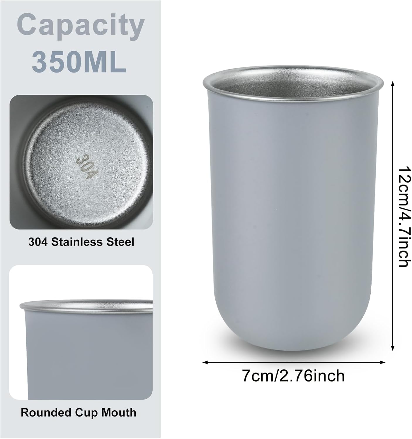 3PCS Toothbrush Cups 350ml Stainless Steel Holder