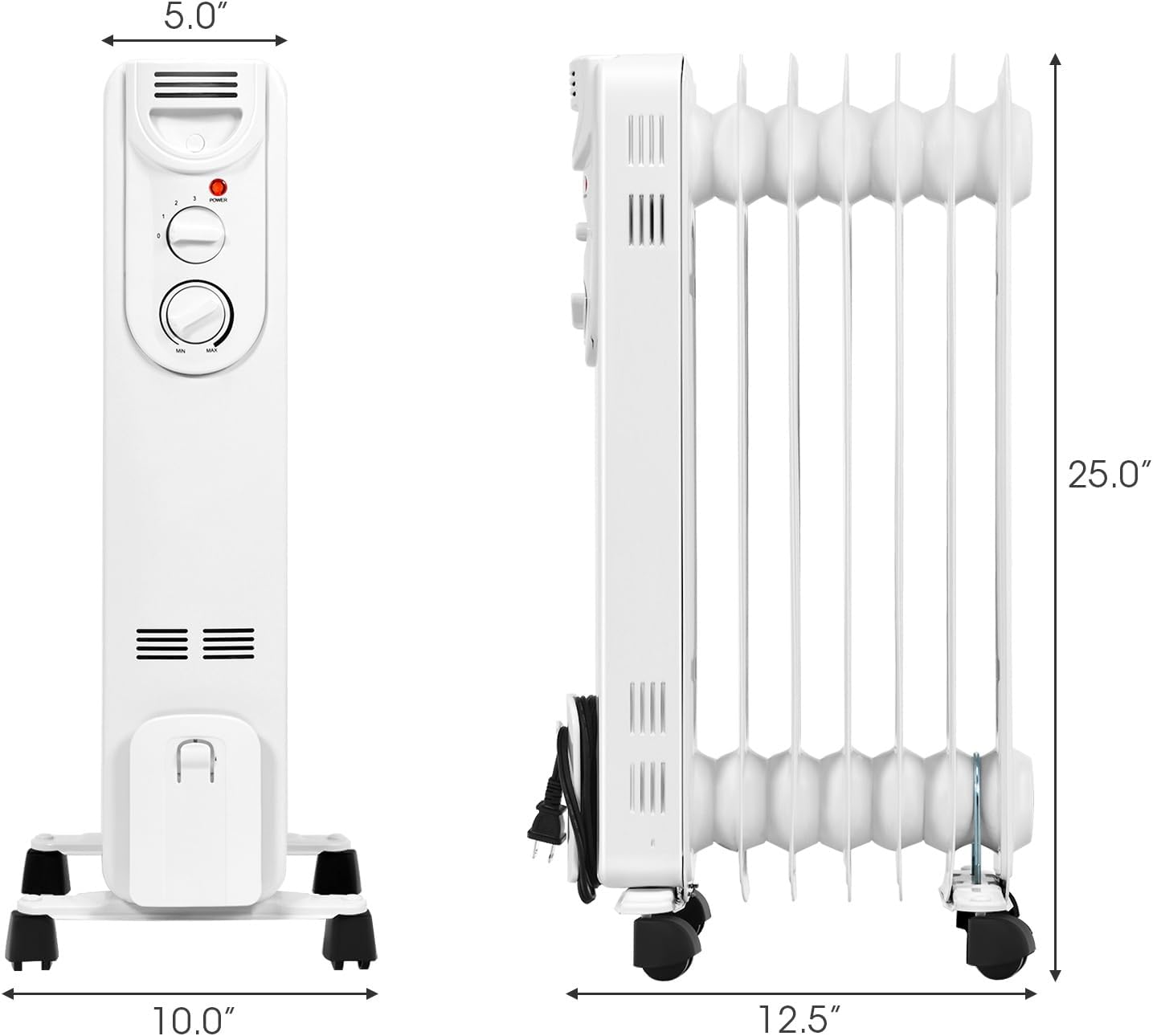 S AFSTAR 1500W Oil Heater with 3 Settings and Safety Features