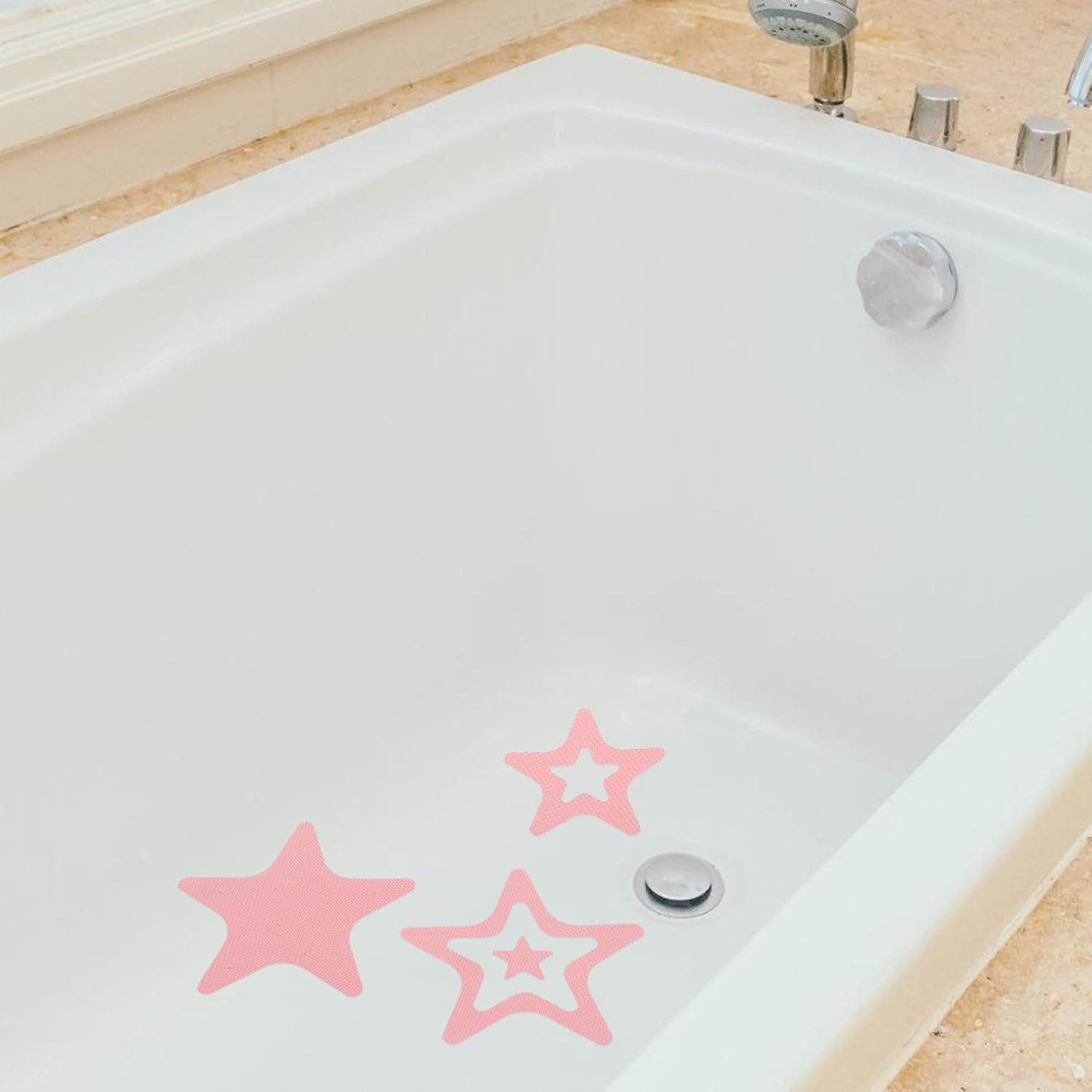 LUOZZY 12PCS Non-Slip Bathtub Stickers with Star Design - Pink