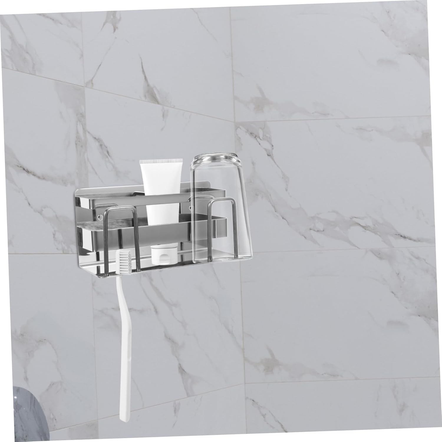RORPOIR Wall Mounted Toothbrush Holder Stand Silver