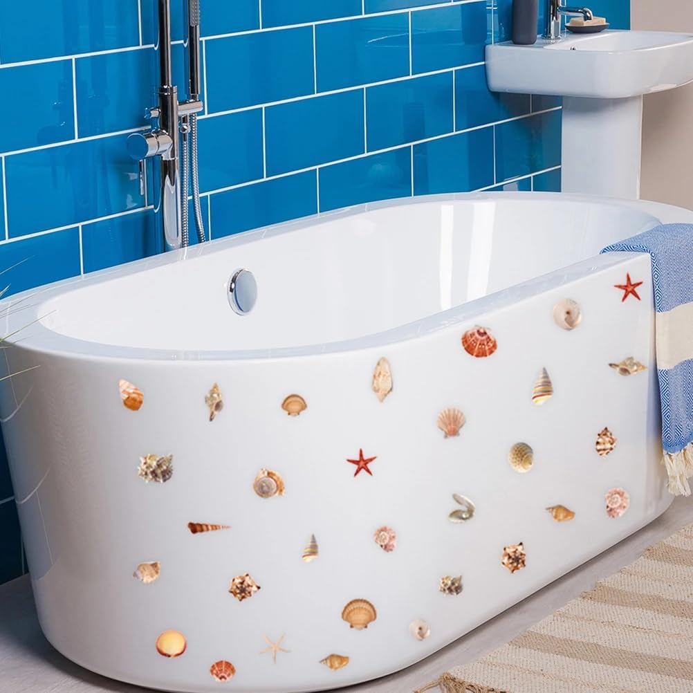 LUOZZY 6 Sheets Non-Slip Bathtub Stickers with Sea Shell Design