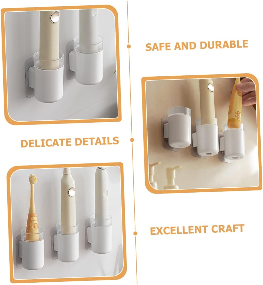 Amosfun 2pcs Wall-Mounted Electric Toothbrush Holders