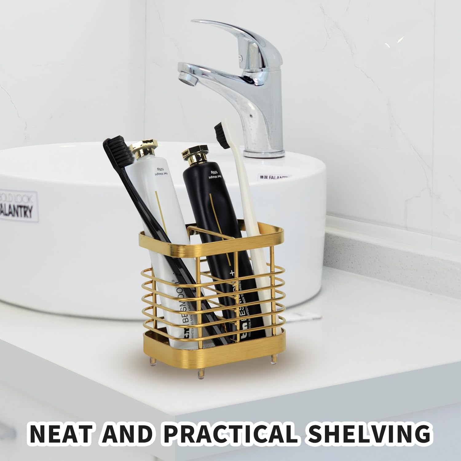 Snailhouse Wall Mount Toothbrush Holder - Gold Stainless Steel